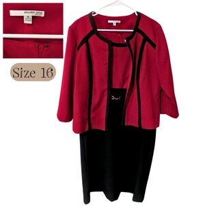 Studio One Red & Black Sheath Dress w/ Cropped Jacket Set Size 16